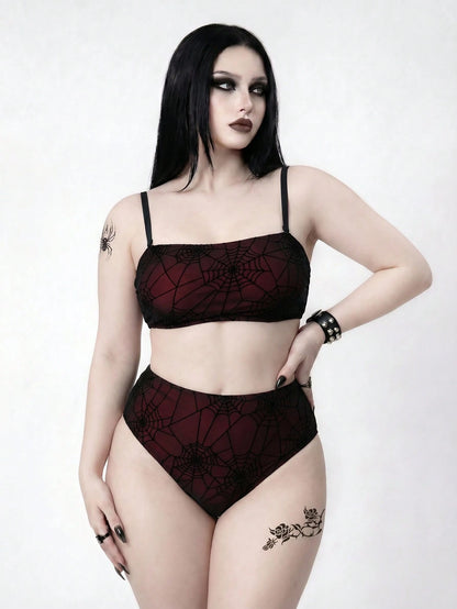 ROMWE Goth 2026 New Plus Size 2 Pieces Swimwear Set, Women Summer Beach Vacation Outfit