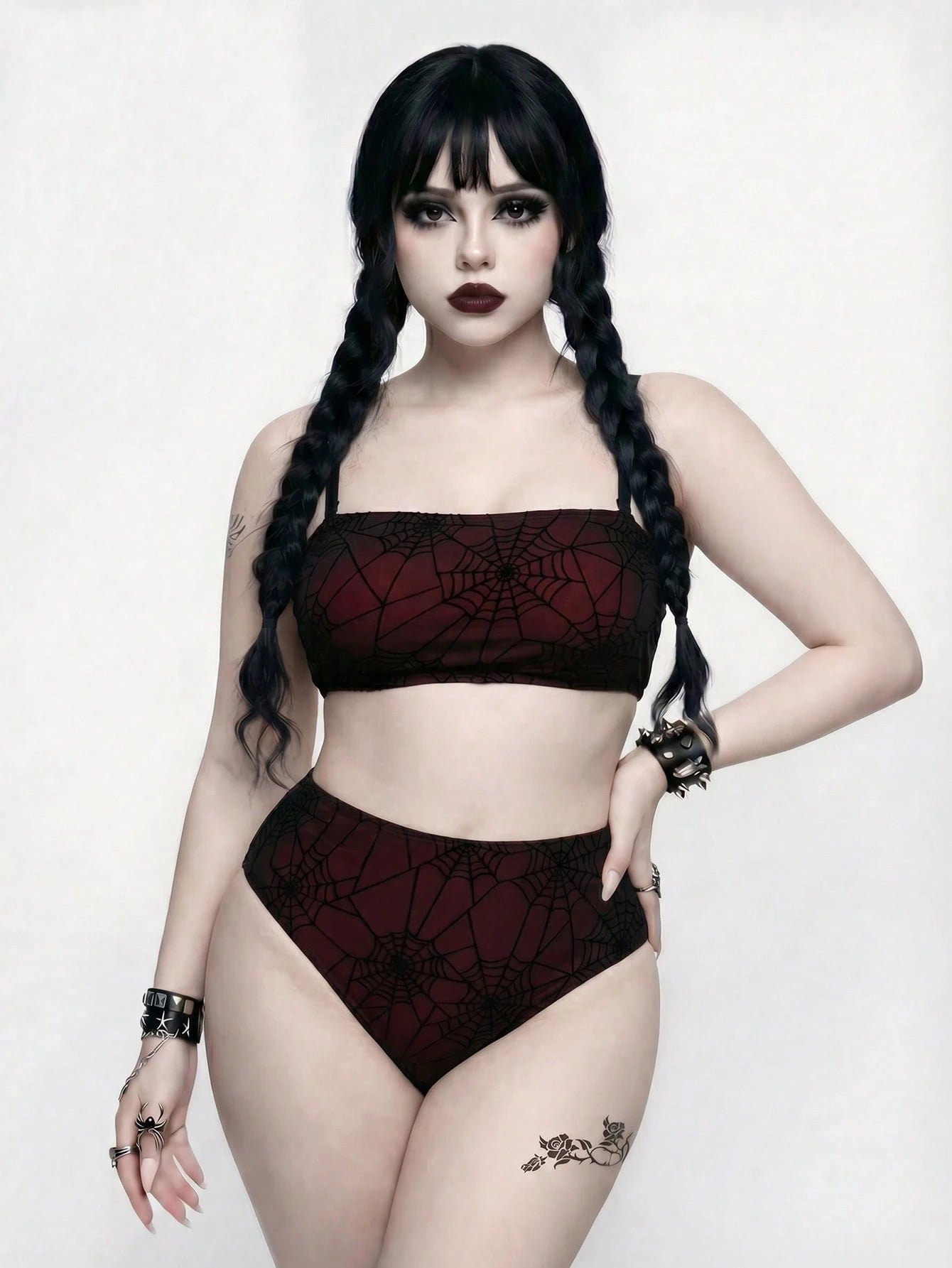 ROMWE Goth 2026 New Plus Size 2 Pieces Swimwear Set, Women Summer Beach Vacation Outfit