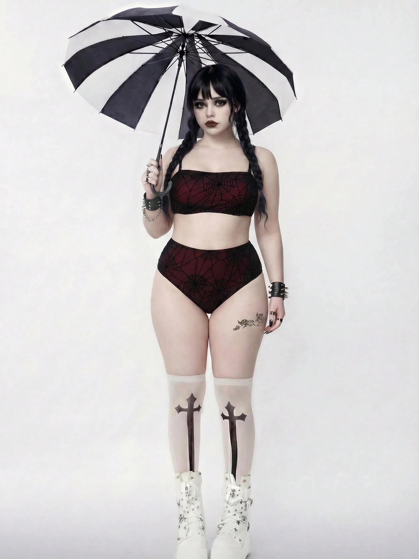 ROMWE Goth 2026 New Plus Size 2 Pieces Swimwear Set, Women Summer Beach Vacation Outfit