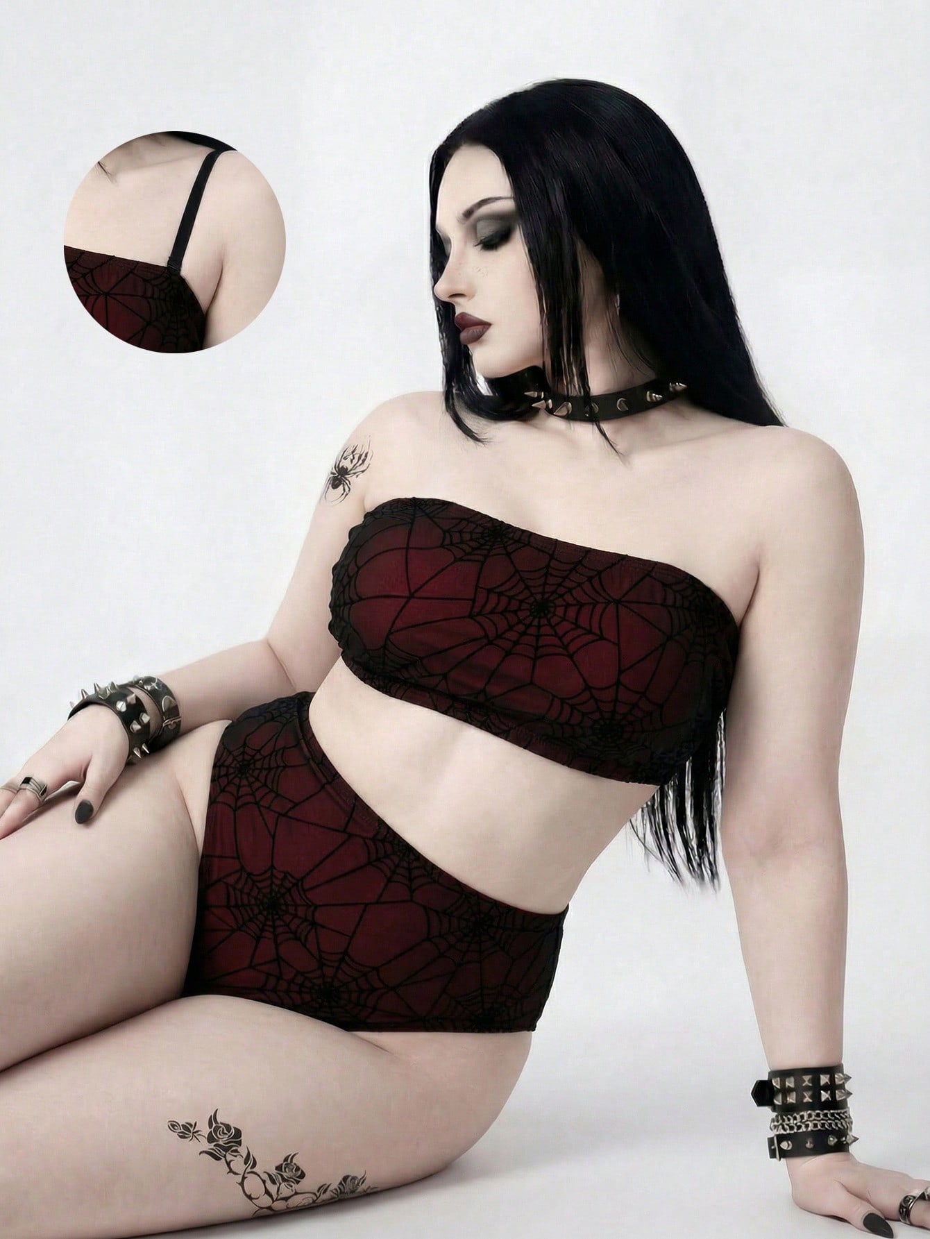 ROMWE Goth 2026 New Plus Size 2 Pieces Swimwear Set, Women Summer Beach Vacation Outfit
