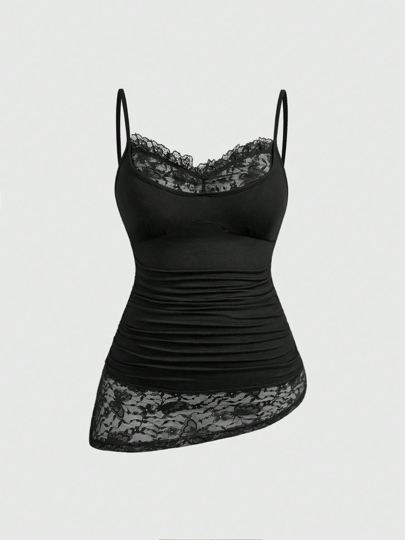 ROMWE Goth Plus Size Sexy Butterfly Lace Patchwork Minimalist Versatile Long Camisole Top