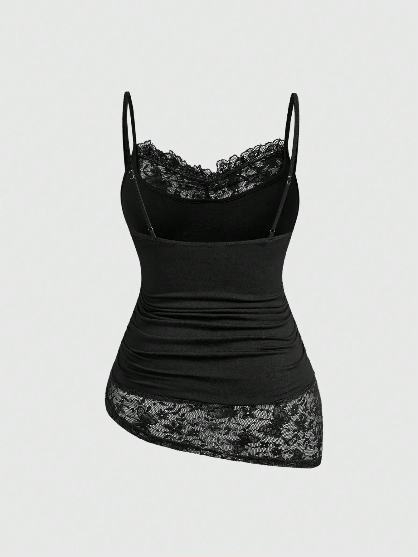 ROMWE Goth Plus Size Sexy Butterfly Lace Patchwork Minimalist Versatile Long Camisole Top