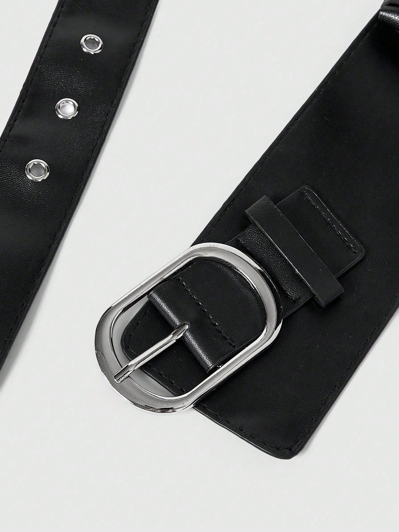 ROMWE Grunge Punk Y2K Punk Style Black Metal Rivet Grommet Multi-Pocket Adjustable Metal Buckle Women Waist Bag