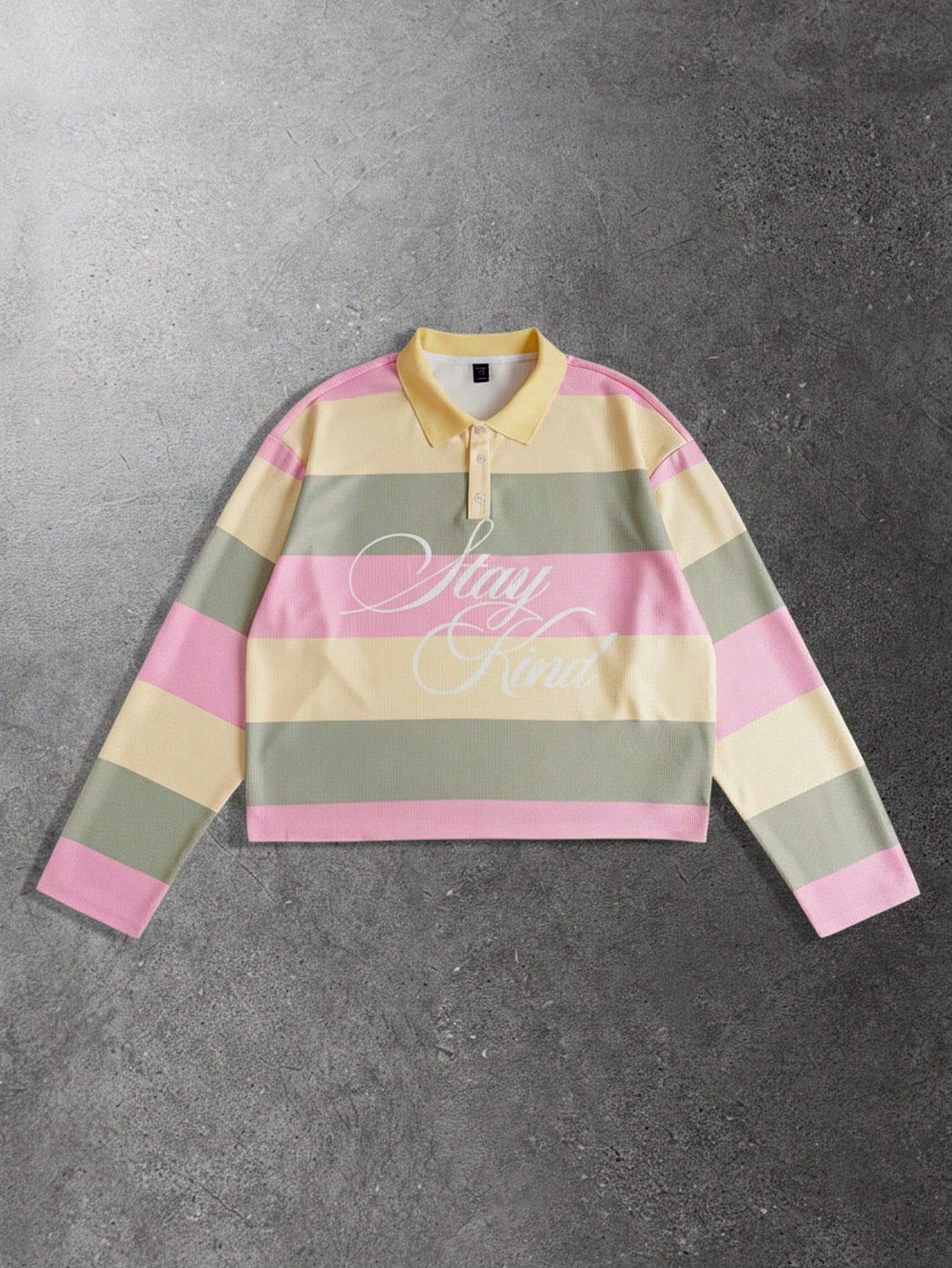 ROMWE MEN Prep Spring Casual Graphic Men'S Casual Loose Contrast Stripe Long Sleeve Polo Shirt