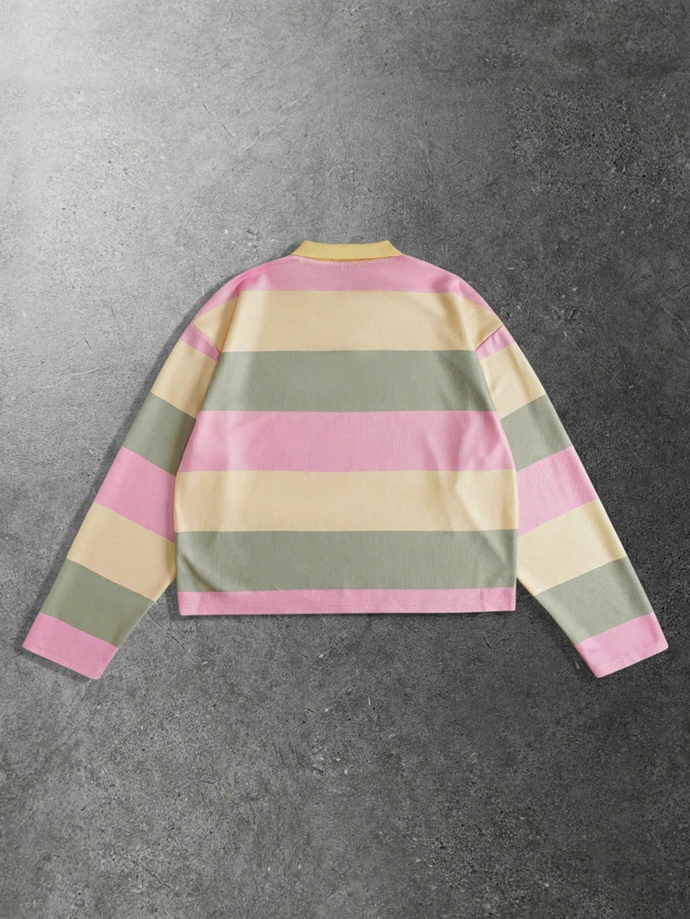 ROMWE MEN Prep Spring Casual Graphic Men'S Casual Loose Contrast Stripe Long Sleeve Polo Shirt