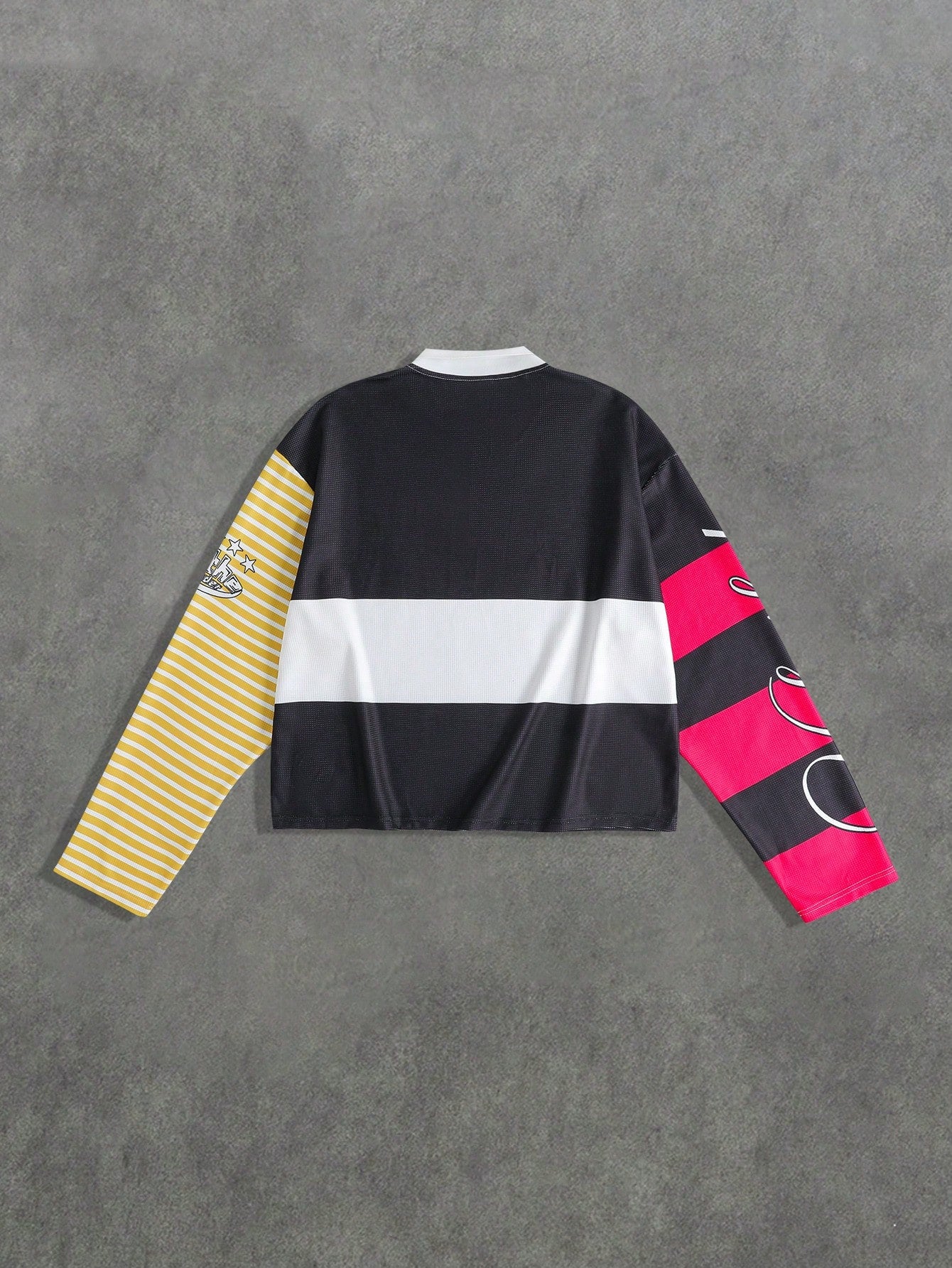 ROMWE MEN Prep Spring Casual Graphic Men'S Casual Loose Contrast Stripe Long Sleeve Polo Shirt