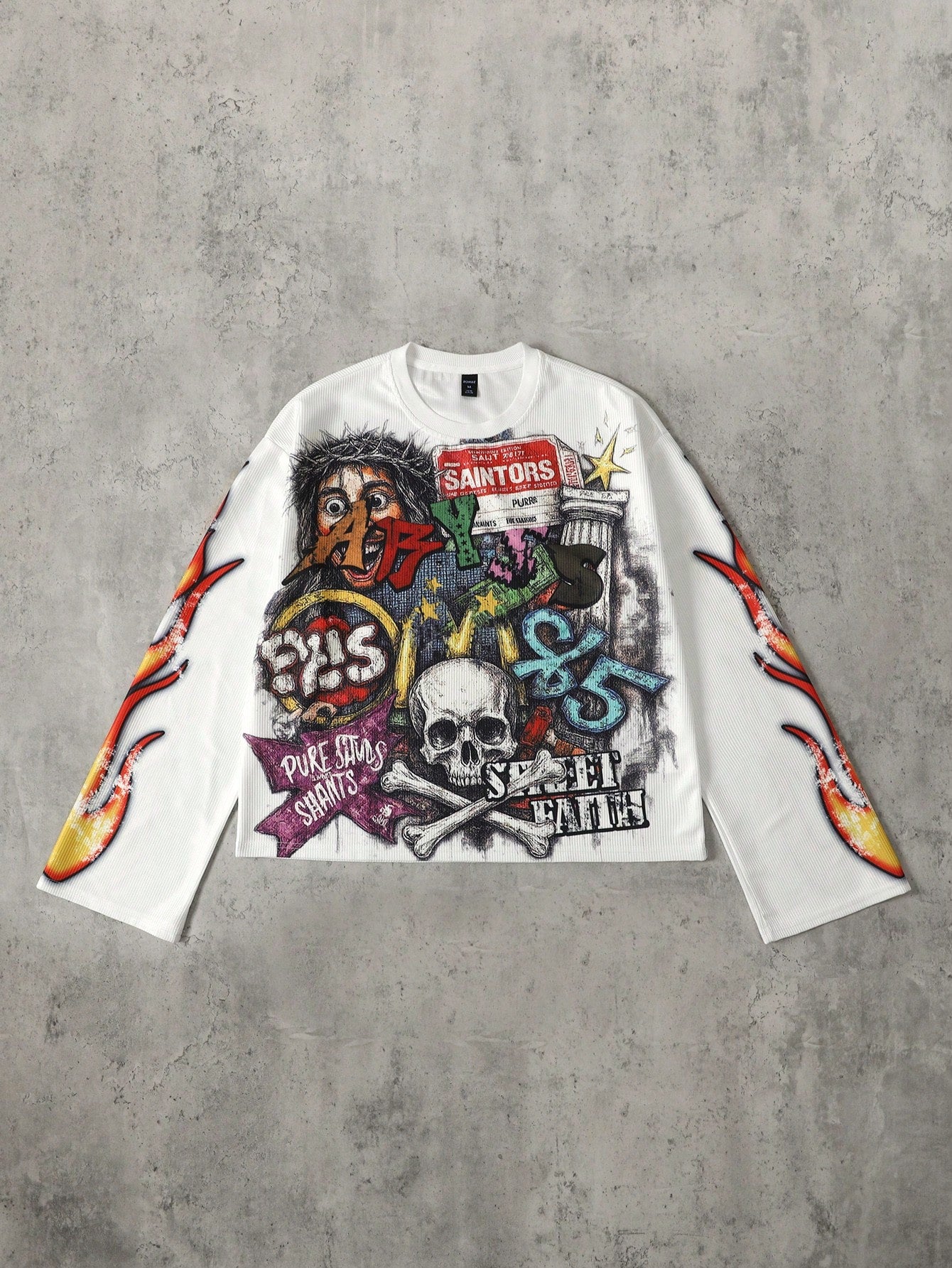 ROMWE MEN Street Life Men's Printed Long Sleeve T-Shirt Streetwear Vintage