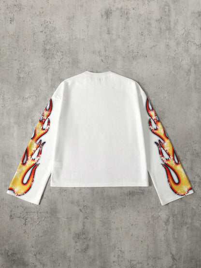 ROMWE MEN Street Life Men's Printed Long Sleeve T-Shirt Streetwear Vintage