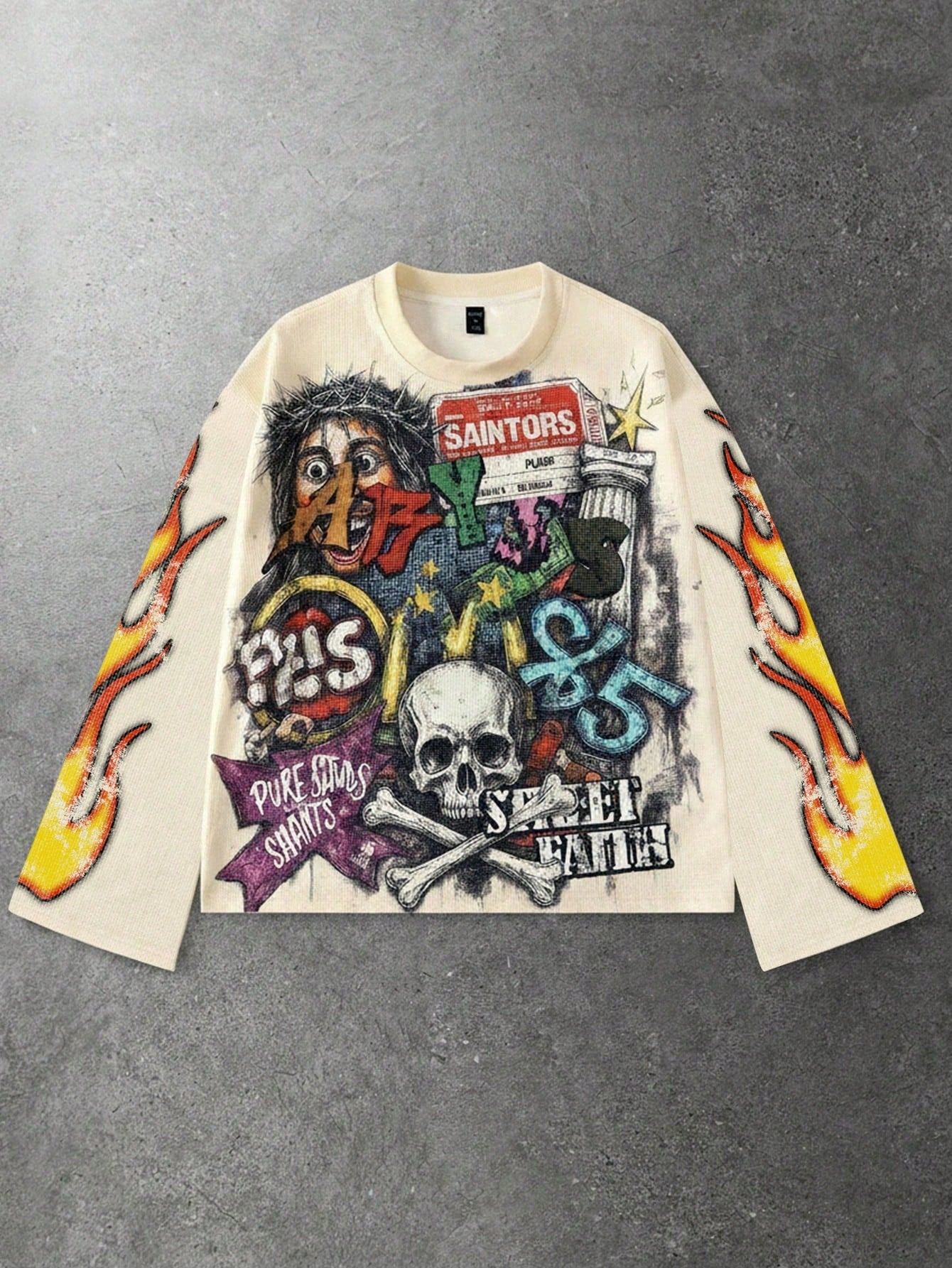 ROMWE MEN Street Life Men's Printed Long Sleeve T-Shirt Streetwear Vintage