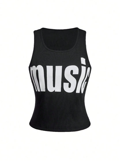ROMWE Y2K Aesthetic Letter Print Plus Size Women's Tank Top