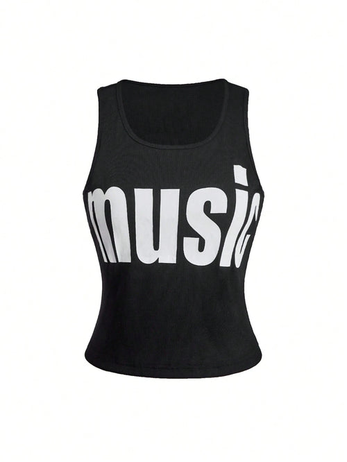 ROMWE Y2K Aesthetic Letter Print Plus Size Women's Tank Top