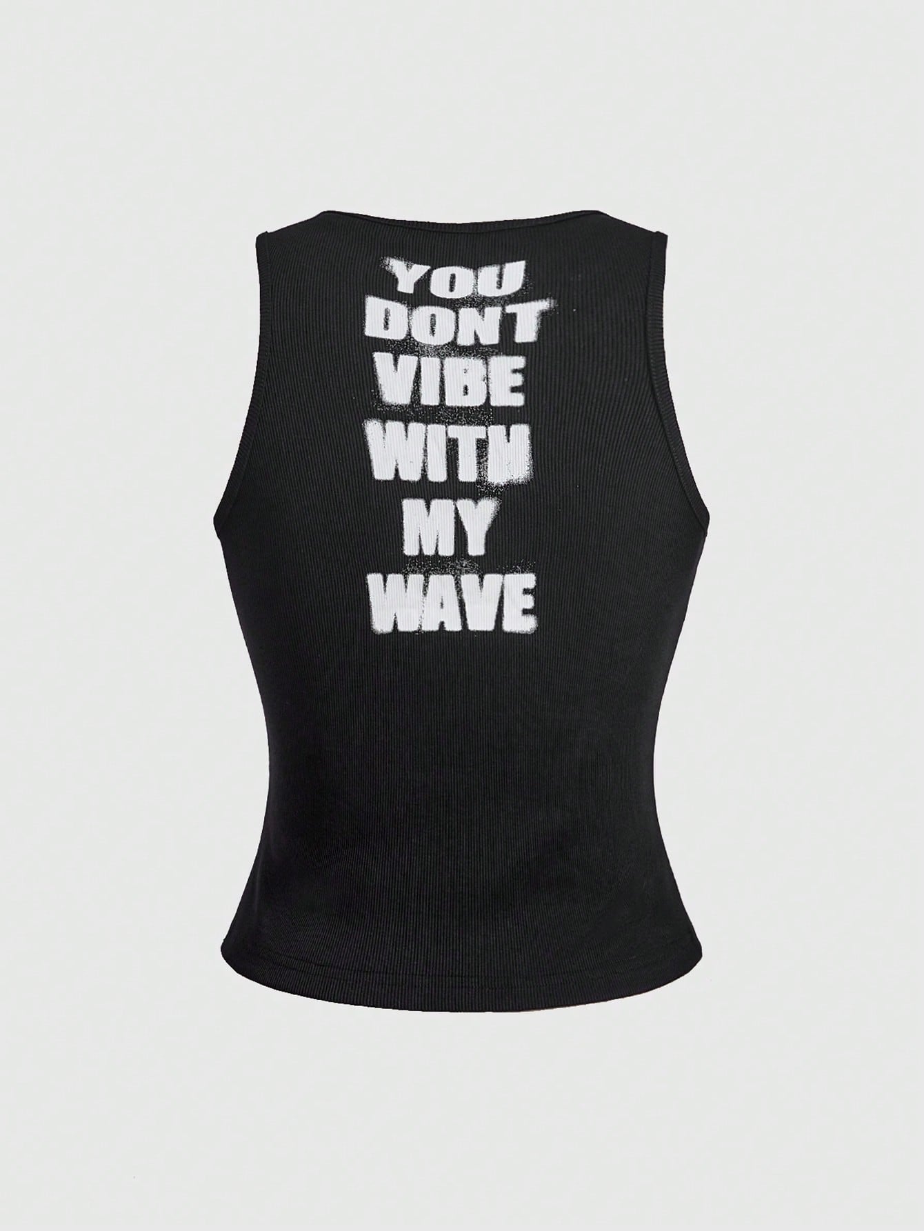 ROMWE Y2K Aesthetic Letter Print Plus Size Women's Tank Top