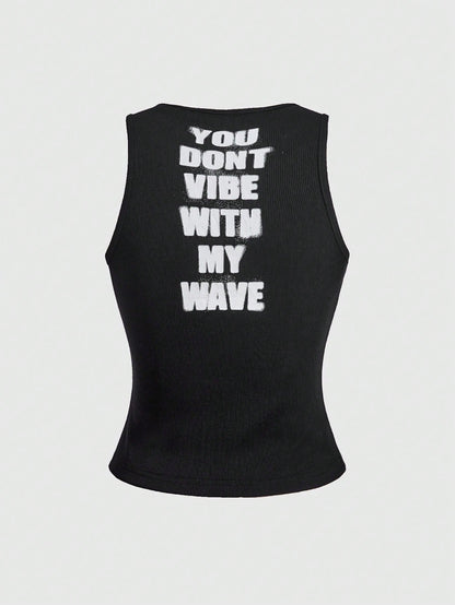 ROMWE Y2K Aesthetic Letter Print Plus Size Women's Tank Top