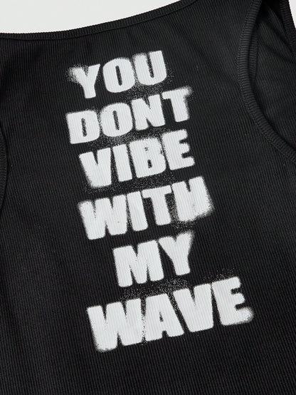 ROMWE Y2K Aesthetic Letter Print Plus Size Women's Tank Top