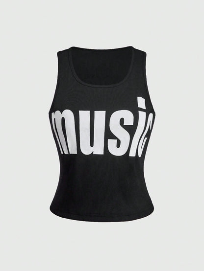 ROMWE Y2K Aesthetic Letter Print Plus Size Women's Tank Top