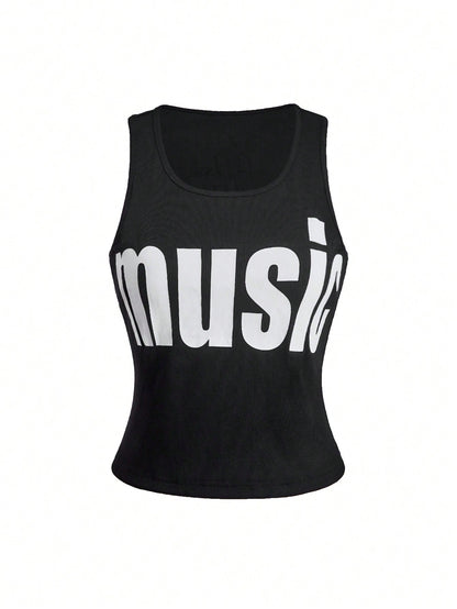 ROMWE Y2K Aesthetic Letter Print Plus Size Women's Tank Top