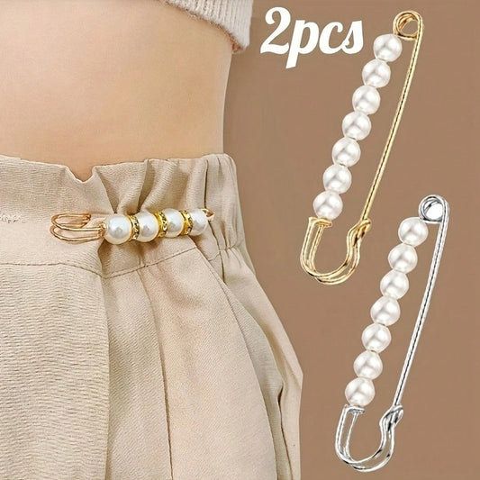 Rose Gold Pearl Safety Pin Brooch, Women's Anti-Exposure Dress Waist Decoration, Minimalist Long Pearl Decorative Pin, Elegant Suit Accessory