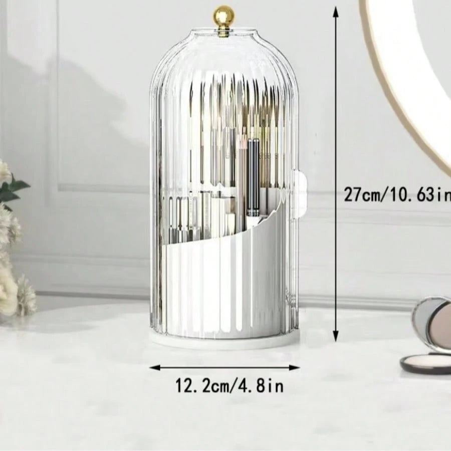 Rotating Bathroom Organizer With Sliding Lid-3 Slots No-Drill Water-Resistant Countertop Storage For Toothbrushes Toothpaste Makeup Brushes,Water-Resistant Dustproof Bathroom Organizer,Home Living Bat