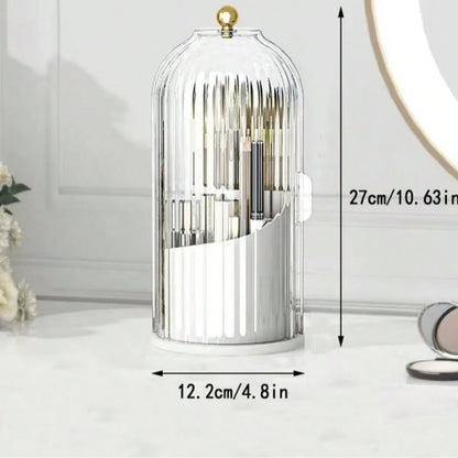 Rotating Bathroom Organizer With Sliding Lid-3 Slots No-Drill Water-Resistant Countertop Storage For Toothbrushes Toothpaste Makeup Brushes,Water-Resistant Dustproof Bathroom Organizer,Home Living Bat