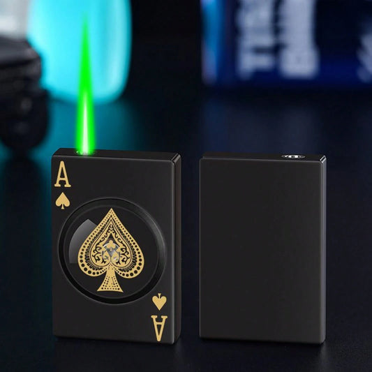 Rotating Side-Slide Mahjong Windproof Lighter, Green Flame, Creative Cool Chinese Style Internet-Famous Gift For Boyfriend(Gas Not Included)
