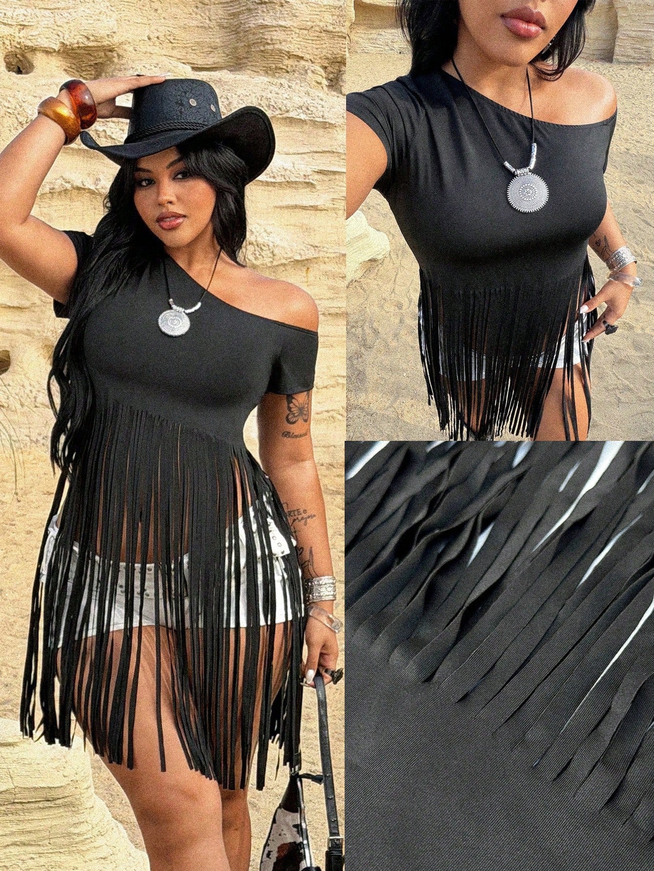 Rustia Plus Size Women Casual Vacation Short Sleeve Tassel T-Shirt