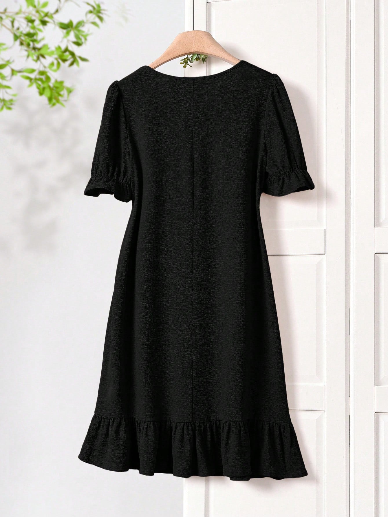 Rusticease Women Summer Casual Solid Color Puff Sleeve Mid-Length Dress,Summer Dresses For Women