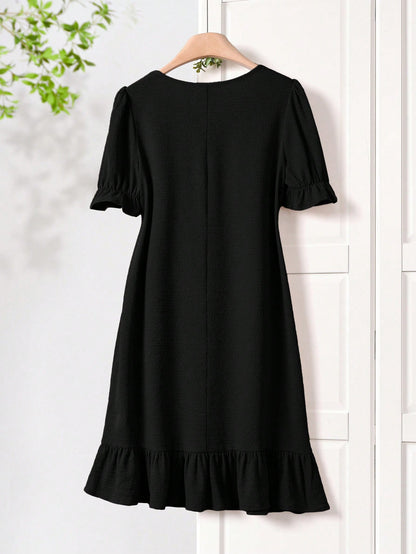 Rusticease Women Summer Casual Solid Color Puff Sleeve Mid-Length Dress,Summer Dresses For Women