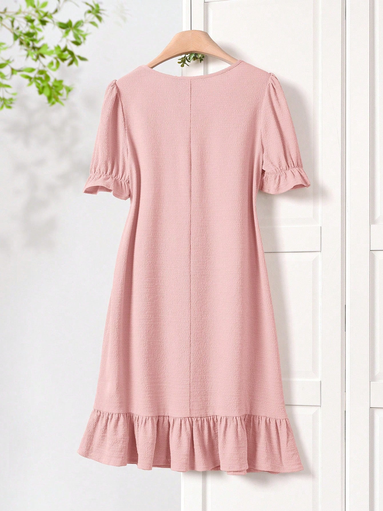 Rusticease Women Summer Casual Solid Color Puff Sleeve Mid-Length Dress,Summer Dresses For Women