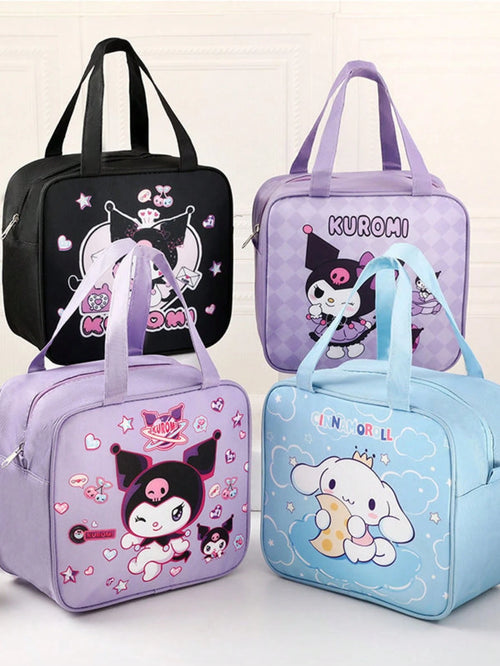 SANRIO 1pc Cute Kuromi Big Ear Dog Print Lunch Tote Bag, Insulated Waterproof Lunch Bag For Students And Office Workers, Portable Food Storage Bag, Teacher