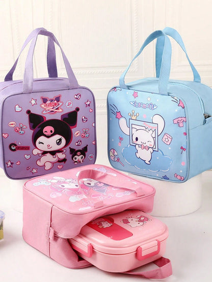 SANRIO 1pc Cute Kuromi Big Ear Dog Print Lunch Tote Bag, Insulated Waterproof Lunch Bag For Students And Office Workers, Portable Food Storage Bag, Teacher