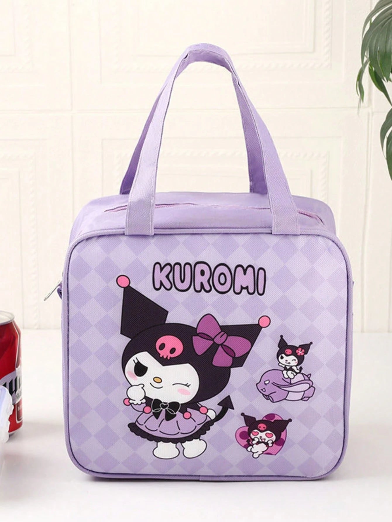 SANRIO 1pc Cute Kuromi Big Ear Dog Print Lunch Tote Bag, Insulated Waterproof Lunch Bag For Students And Office Workers, Portable Food Storage Bag, Teacher