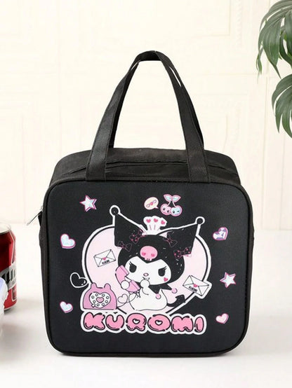 SANRIO 1pc Cute Kuromi Big Ear Dog Print Lunch Tote Bag, Insulated Waterproof Lunch Bag For Students And Office Workers, Portable Food Storage Bag, Teacher