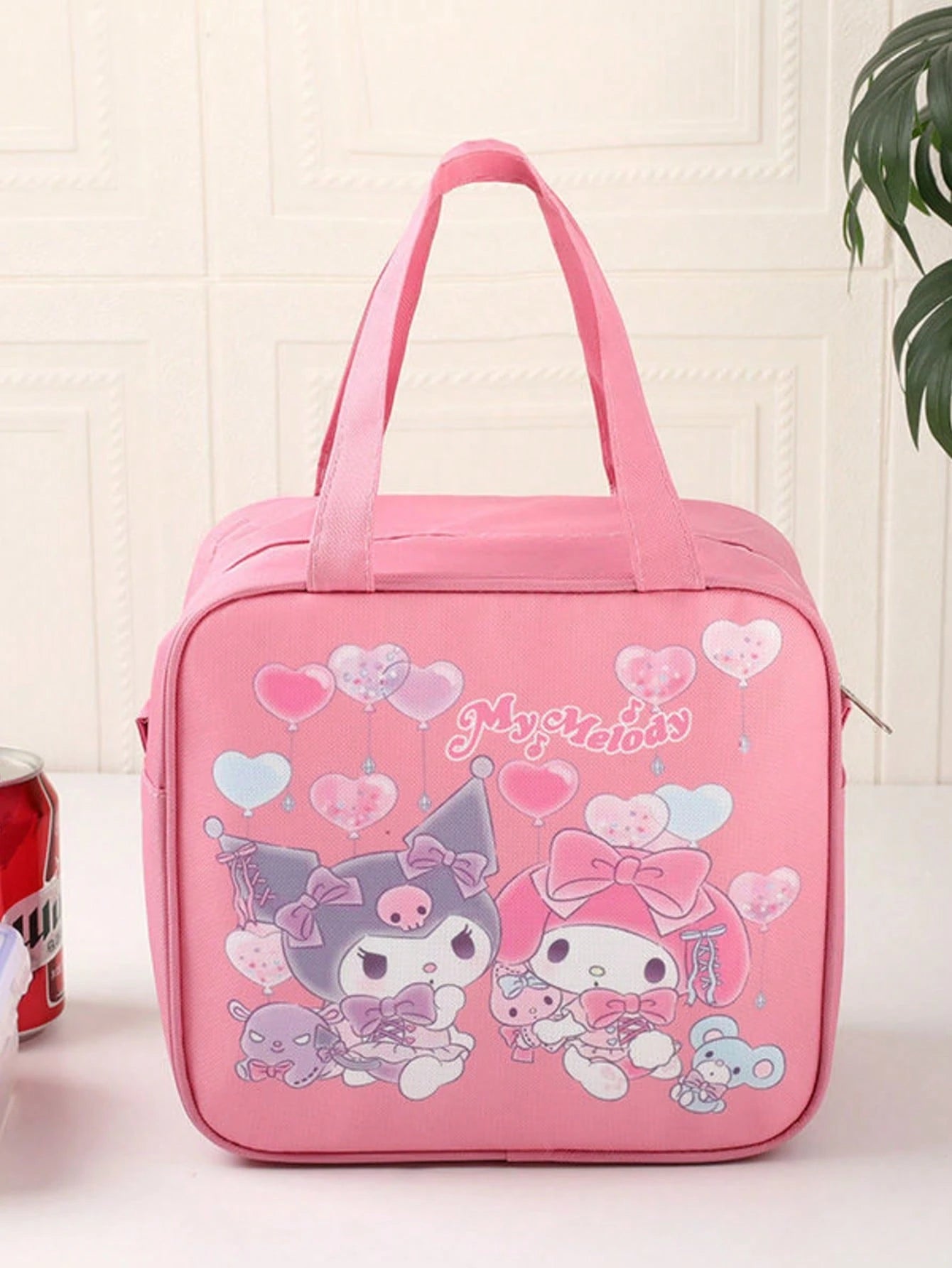 SANRIO 1pc Cute Kuromi Big Ear Dog Print Lunch Tote Bag, Insulated Waterproof Lunch Bag For Students And Office Workers, Portable Food Storage Bag, Teacher