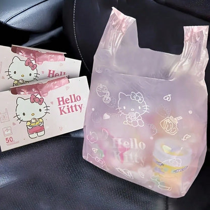 SANRIO 50pcs HelloKitty Car Trash Bags, Desktop Trash Bags, Vehicle Trash Bags, Mini Trash Bags,Mini Plastic Trash Bags, Cute Design, Suitable For Travel And Outdoor Use