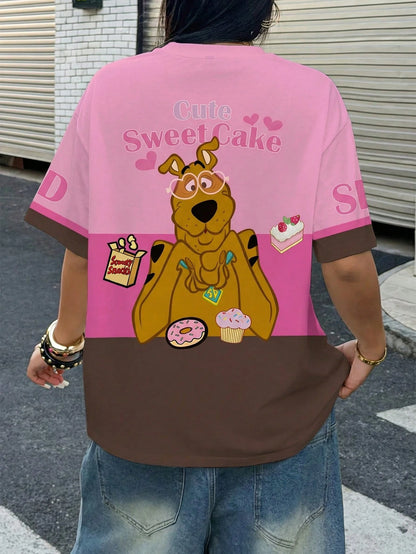 SCOOBY-DOO X Plus Size Cartoon Print Round Neck Short Sleeve T-Shirt