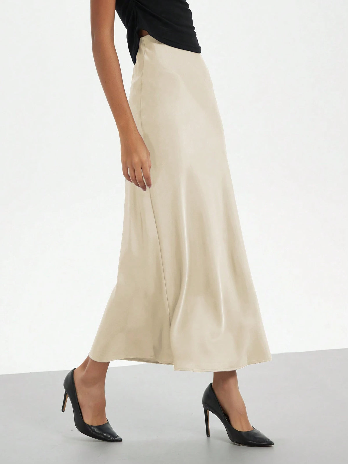 Se-Helo Women's Fashion All-Season Satin-Feel Elastic Waist Skirt- Salmon Pink Spring
