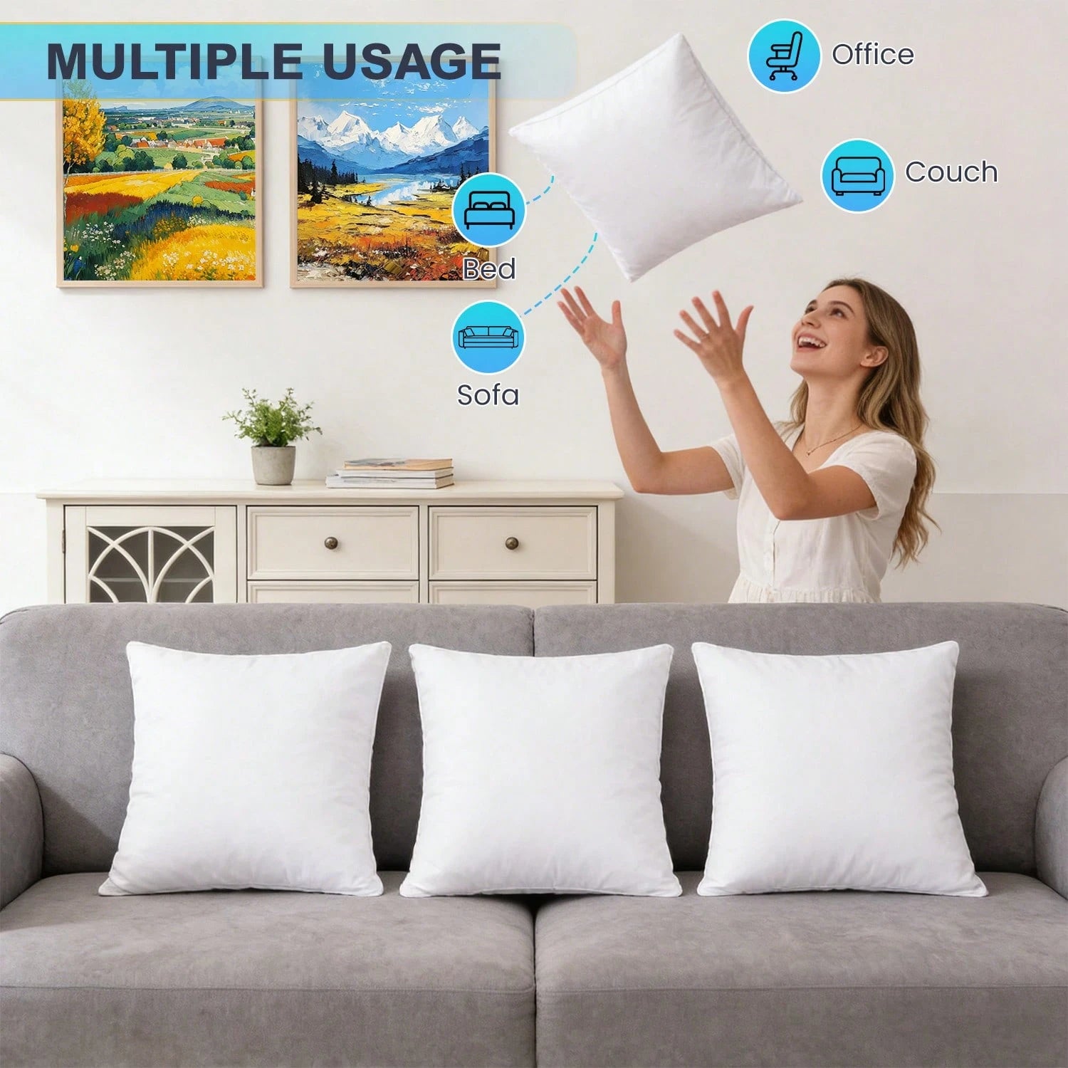 Set Of 4/2 Decorative Pillow Inserts, 45x45 Cm Mattress/Sofa Pillows, The Perfect Holiday Gift For Home Decor And Home Goods-White