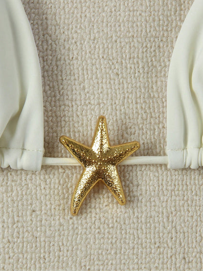 Sexy Starfish Print Bikini Swimsuit For Women, American Style Summer Spring 2026 Beach Holiday Women Vacation Outfits Women Going Out Top