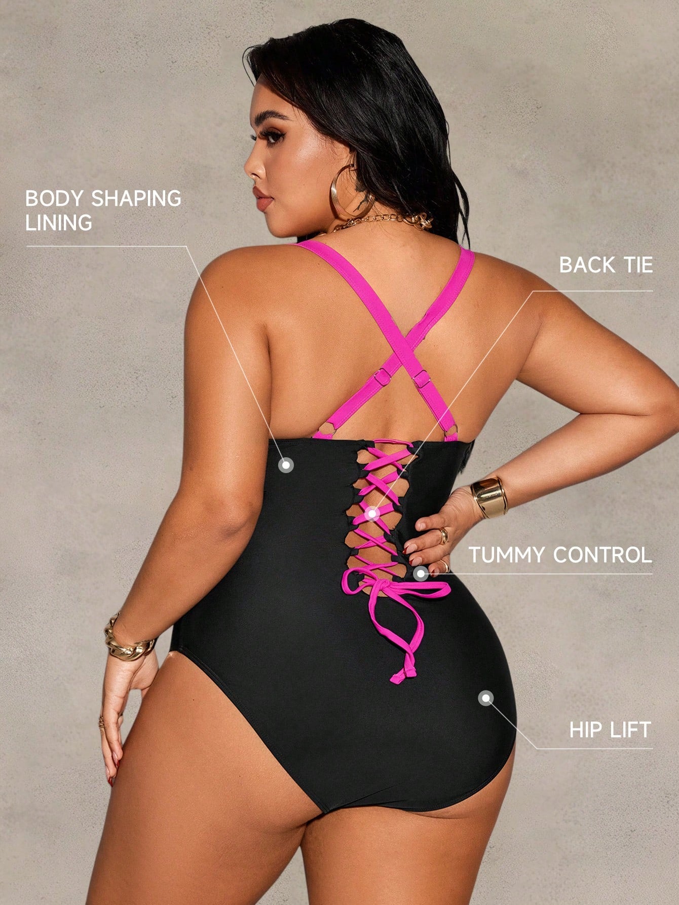 Shapewave 2026 New Summer Beach Vacation Casual Conservative Multicolor Patchwork Adjustable Plus Size One-Piece Swimsuit
