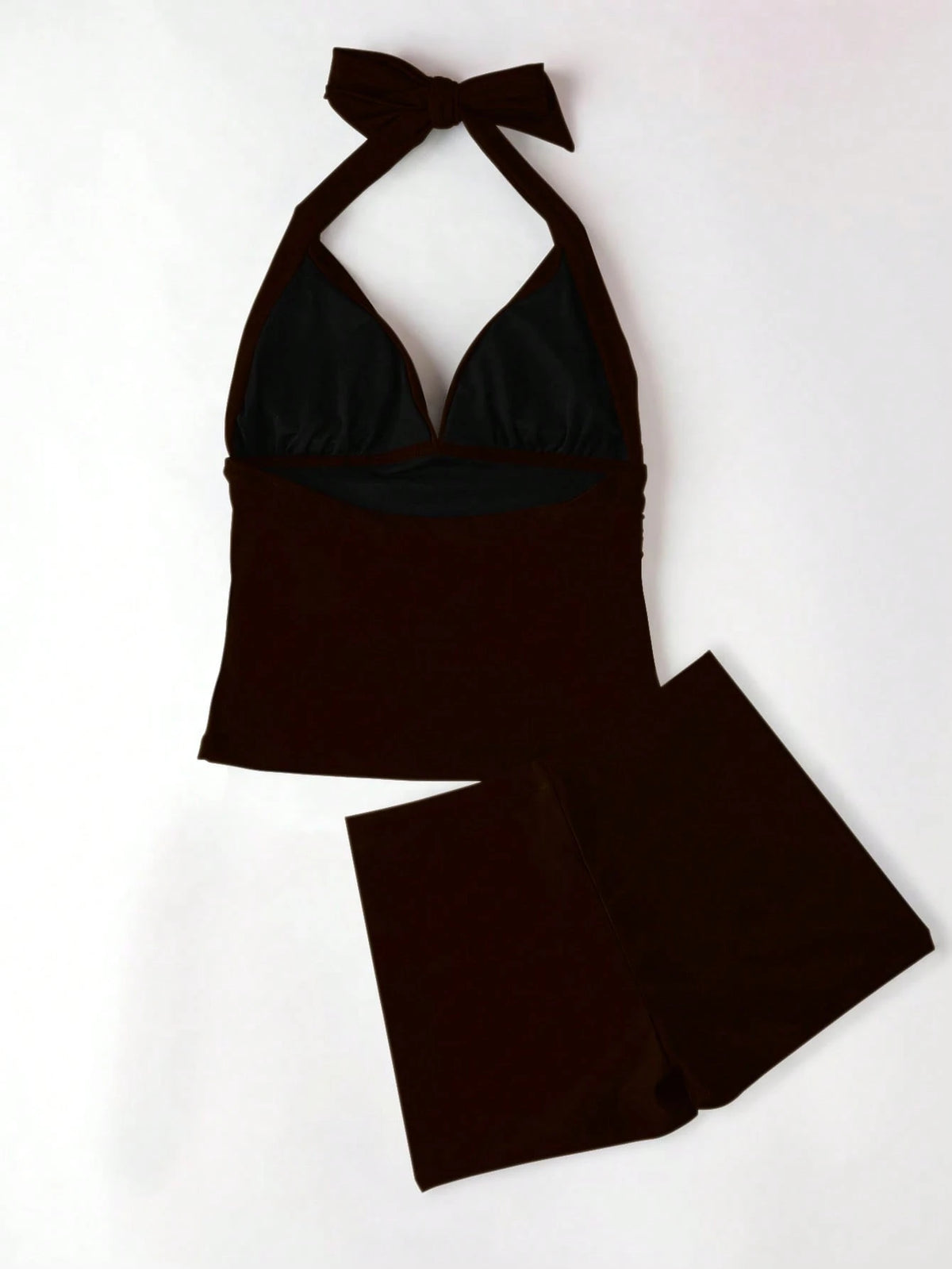 Shapewave Women's Vacation Style Ruched Halter Tie Tankini Top And Shorts Swimwear Set