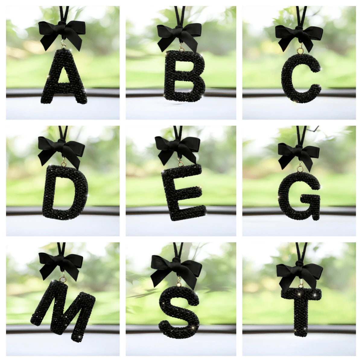 Shiny Letter Hanging Decor With Bow Accent, Fashionable English Letter Charm Decor For Car Rearview Mirror, Your Personalized Accessory