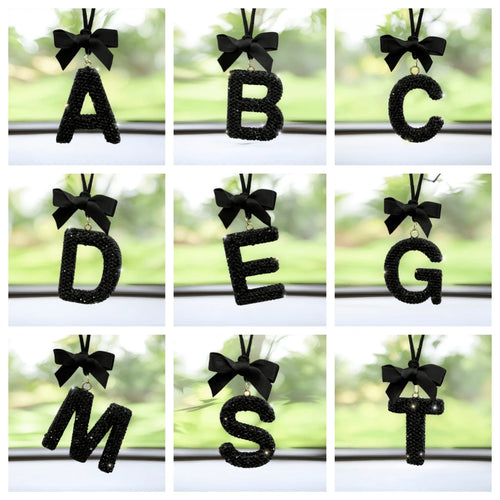 Shiny Letter Hanging Decor With Bow Accent, Fashionable English Letter Charm Decor For Car Rearview Mirror, Your Personalized Accessory