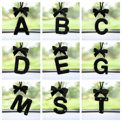 Shiny Letter Hanging Decor With Bow Accent, Fashionable English Letter Charm Decor For Car Rearview Mirror, Your Personalized Accessory
