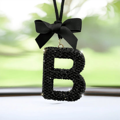 Shiny Letter Hanging Decor With Bow Accent, Fashionable English Letter Charm Decor For Car Rearview Mirror, Your Personalized Accessory