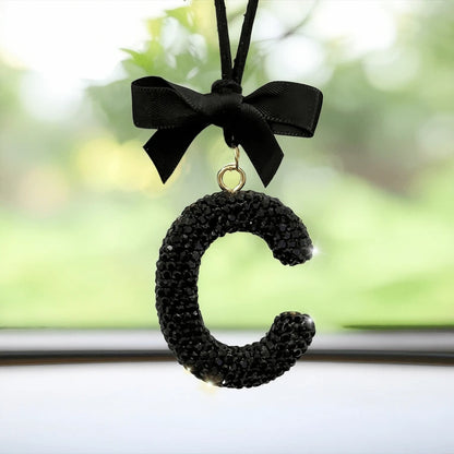 Shiny Letter Hanging Decor With Bow Accent, Fashionable English Letter Charm Decor For Car Rearview Mirror, Your Personalized Accessory