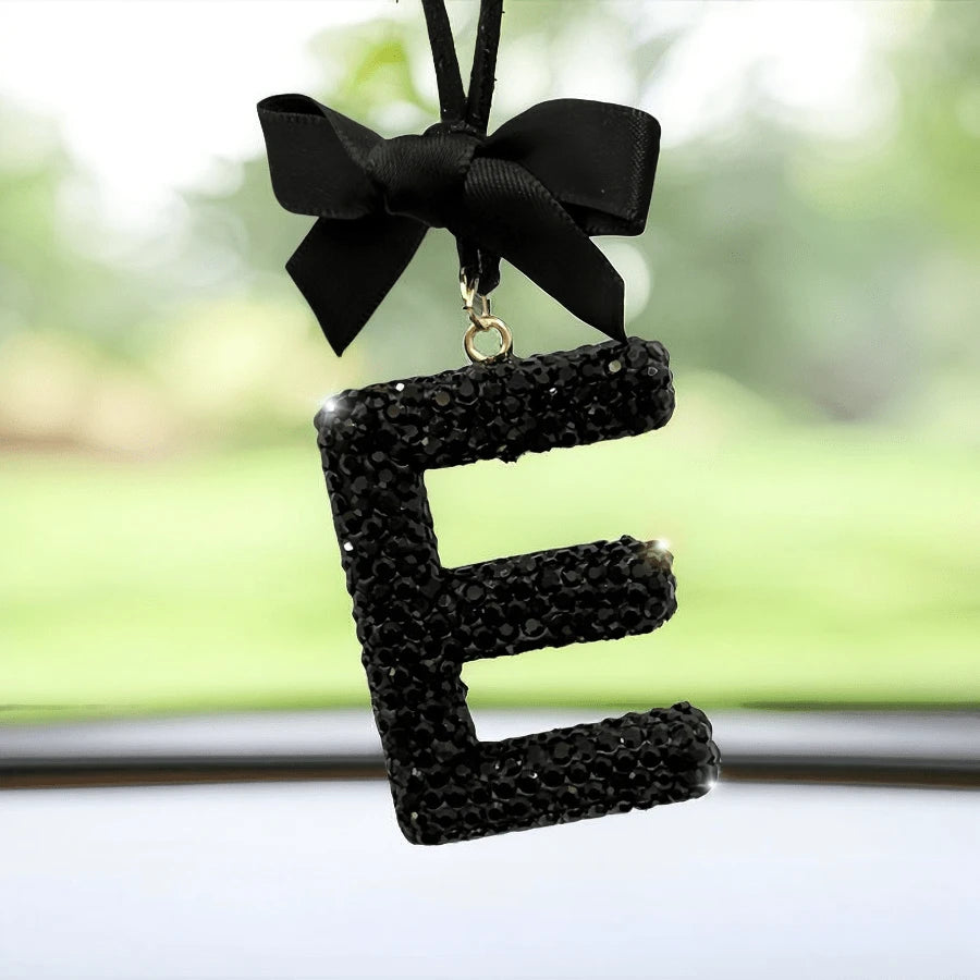 Shiny Letter Hanging Decor With Bow Accent, Fashionable English Letter Charm Decor For Car Rearview Mirror, Your Personalized Accessory