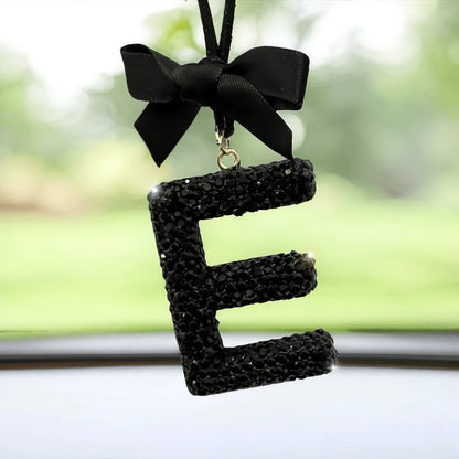 Shiny Letter Hanging Decor With Bow Accent, Fashionable English Letter Charm Decor For Car Rearview Mirror, Your Personalized Accessory