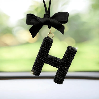 Shiny Letter Hanging Decor With Bow Accent, Fashionable English Letter Charm Decor For Car Rearview Mirror, Your Personalized Accessory