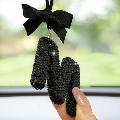 Shiny Letter Hanging Decor With Bow Accent, Fashionable English Letter Charm Decor For Car Rearview Mirror, Your Personalized Accessory