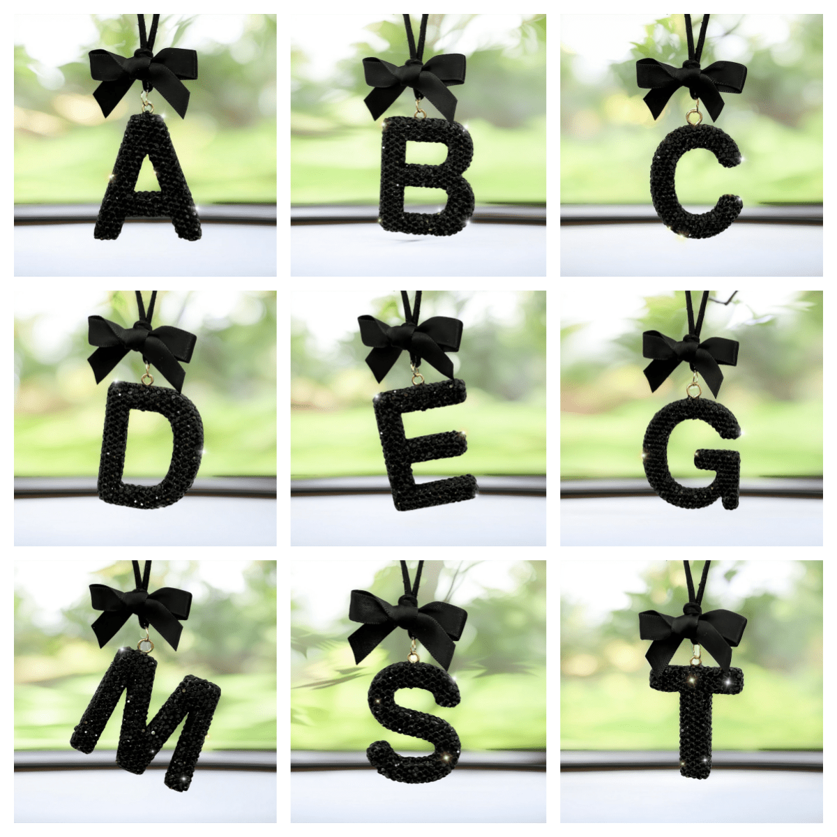 Shiny Letter Hanging Decor With Bow Accent, Fashionable English Letter Charm Decor For Car Rearview Mirror, Your Personalized Accessory